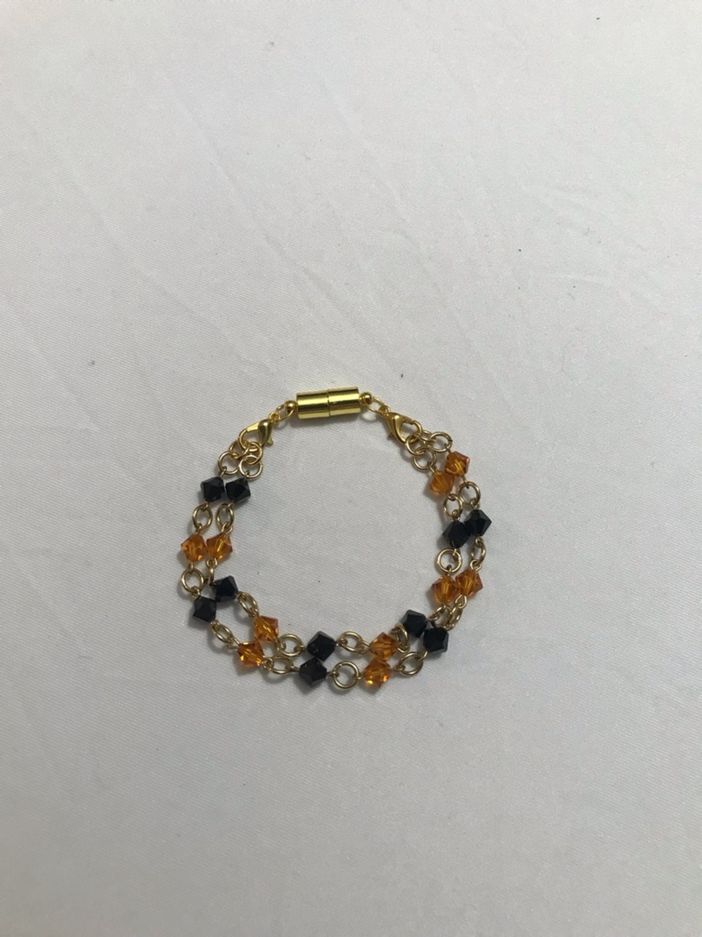 Gold Tone Dainty Delicate Black Orange Beaded Bracelet Magnetic Clasp Stacking